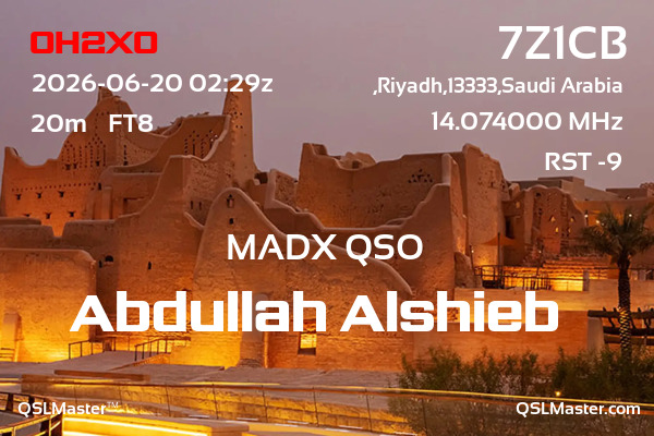 QSL Master Card for 7Z1CB QSO with OH2XO