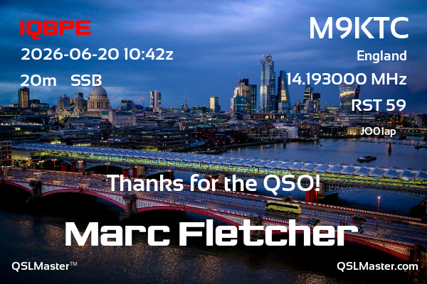 QSL Master Card for M9KTC QSO with IQ6PE