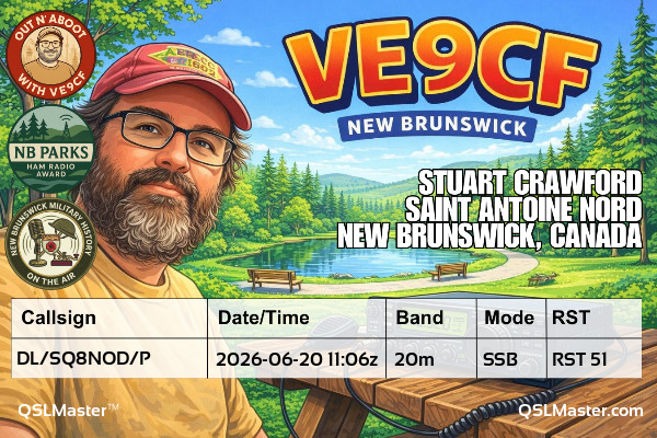 QSL Master Card for VE9CF QSO with DL/SQ8NOD/P