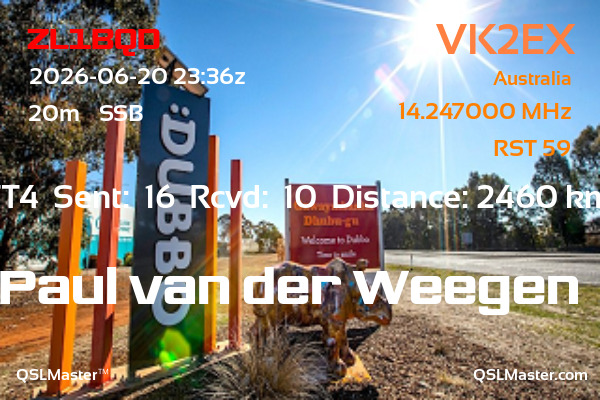 QSL Master Card for VK2EX QSO with ZL1BQD