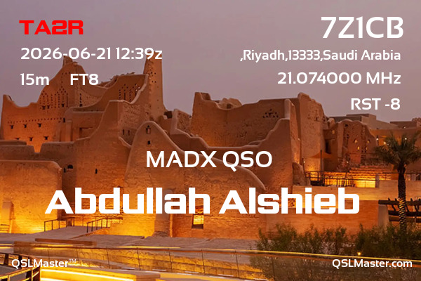 QSL Master Card for 7Z1CB QSO with TA2R