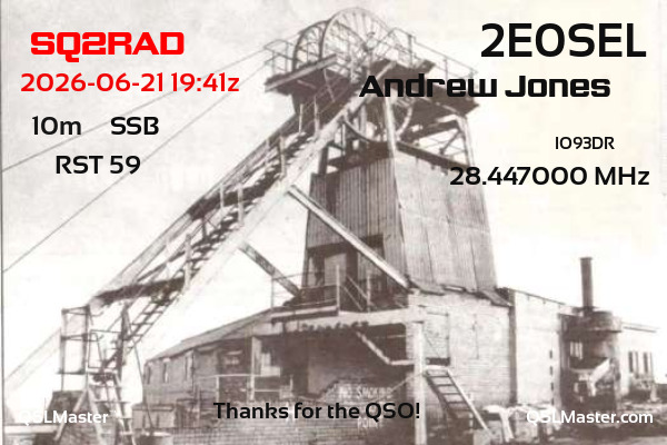 QSL Master Card for 2E0SEL QSO with SQ2RAD