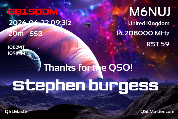 QSL Master Card for M6NUJ QSO with GB1500M