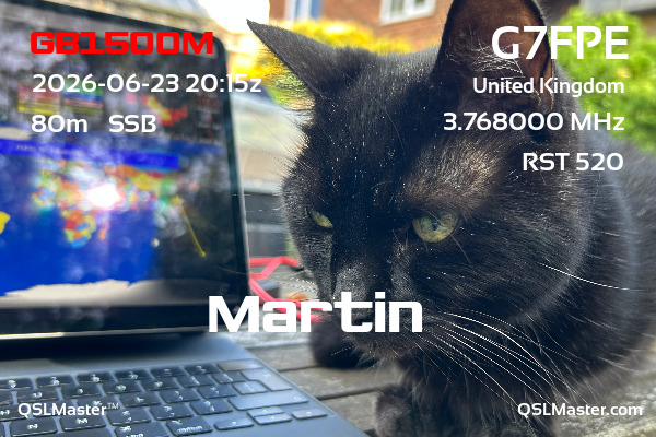 QSL Master Card for G7FPE QSO with GB1500M