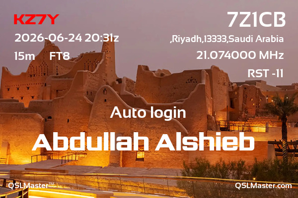 QSL Master Card for 7Z1CB QSO with KZ7Y