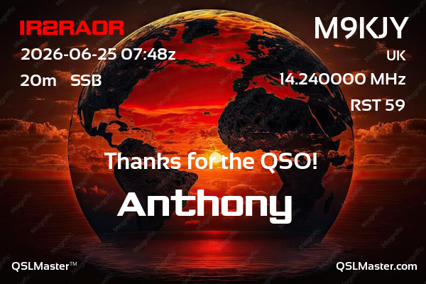 QSL Master Card for M9KJY QSO with IR2RAOR