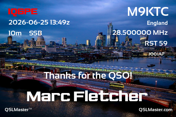 QSL Master Card for M9KTC QSO with IQ6PE