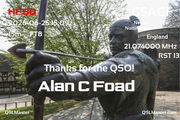 QSL Master Card for G5ACF QSO with HF9D