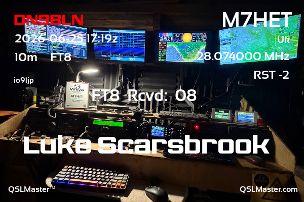 QSL Master Card for M7HET QSO with DN9BLN
