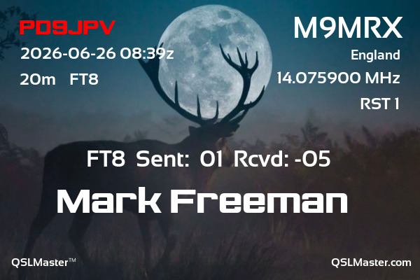 QSL Master Card for M9MRX QSO with PD9JPV