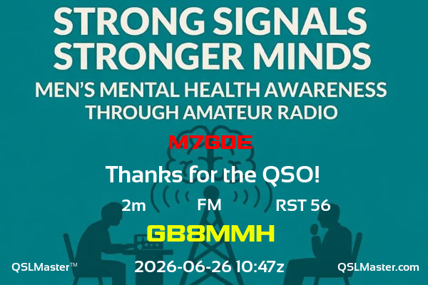 QSL Master Card for GB8MMH QSO with M7GDE