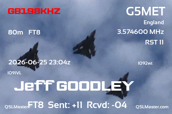 QSL Master Card for G5MET QSO with GB198KHZ