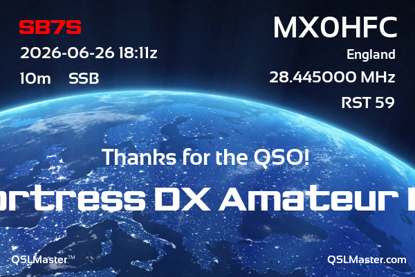 QSL Master Card for MX0HFC QSO with SB7S