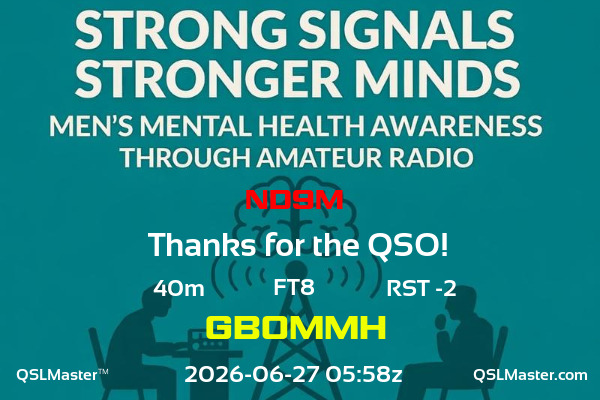 QSL Master Card for GB0MMH QSO with ND9M