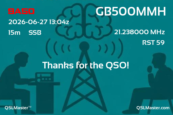 QSL Master Card for GB500MMH QSO with 9A5O