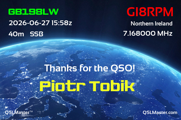 QSL Master Card for GI8RPM QSO with GB198LW