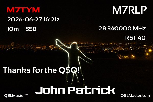 QSL Master Card for M7RLP QSO with M7TYM