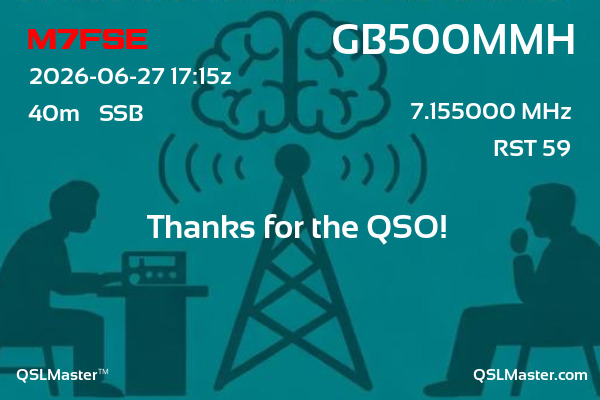 QSL Master Card for GB500MMH QSO with M7FSE