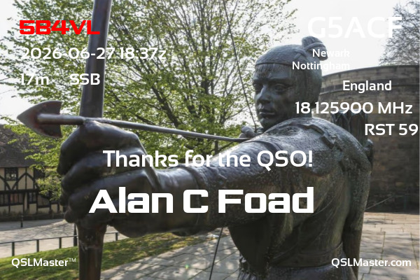 QSL Master Card for G5ACF QSO with 5B4VL