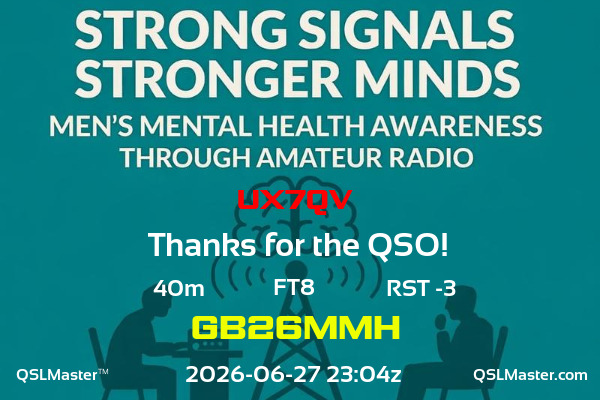 QSL Master Card for GB26MMH QSO with UX7QV