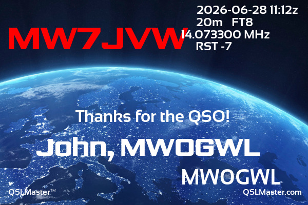 QSL Master Card for MW0GWL QSO with MW7JVW