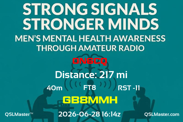 QSL Master Card for GB8MMH QSO with ON6CQ