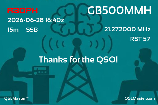 QSL Master Card for GB500MMH QSO with R3DPH