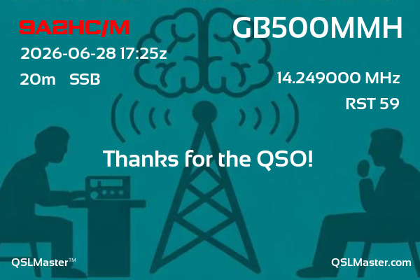 QSL Master Card for GB500MMH QSO with 9A2HC/M
