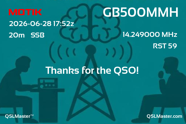 QSL Master Card for GB500MMH QSO with M0TIK