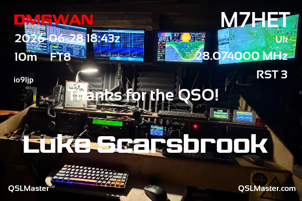 QSL Master Card for M7HET QSO with DM6WAN