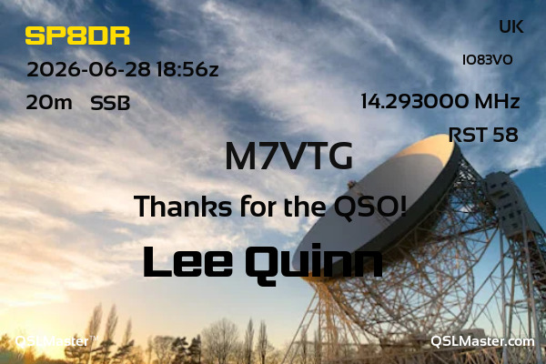 QSL Master Card for M7VTG QSO with SP8DR