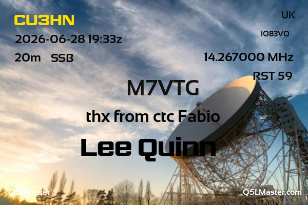 QSL Master Card for M7VTG QSO with CU3HN