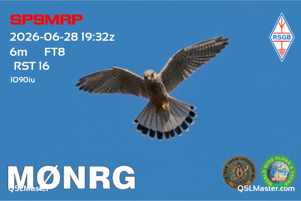 QSL Master Card for M0NRG QSO with SP9MRP