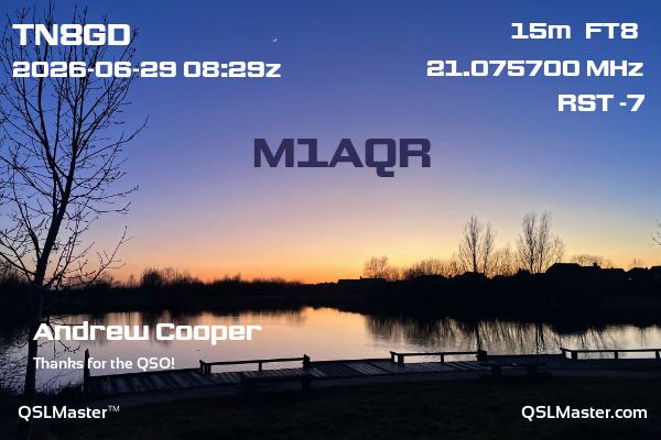 QSL Master Card for M1AQR QSO with TN8GD