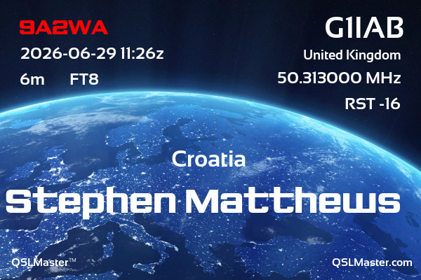 QSL Master Card for G1IAB QSO with 9A2WA