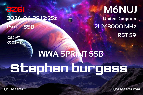 QSL Master Card for M6NUJ QSO with 3Z6I