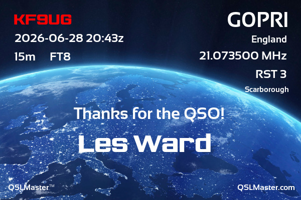 QSL Master Card for G0PRI QSO with KF9UG
