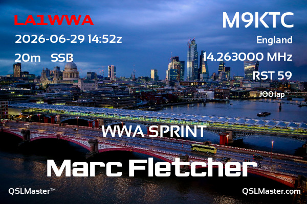 QSL Master Card for M9KTC QSO with LA1WWA