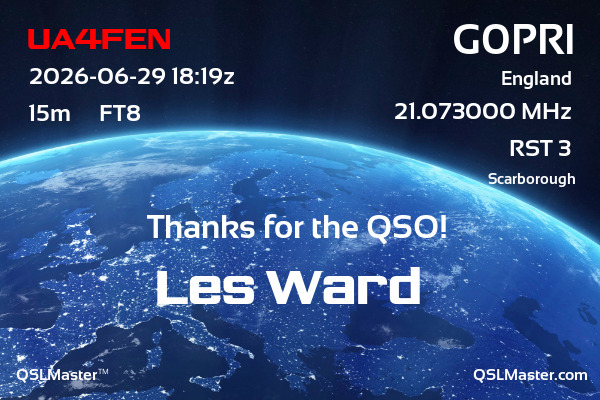 QSL Master Card for G0PRI QSO with UA4FEN