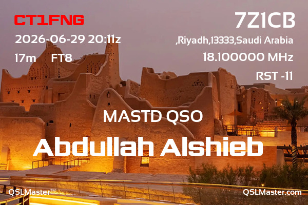 QSL Master Card for 7Z1CB QSO with CT1FNG