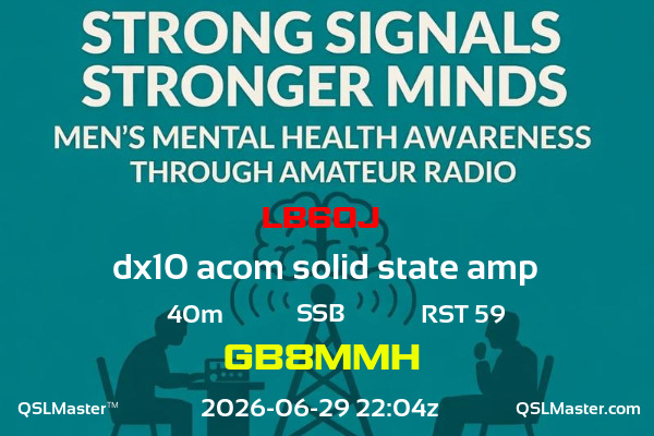 QSL Master Card for GB8MMH QSO with LB6OJ