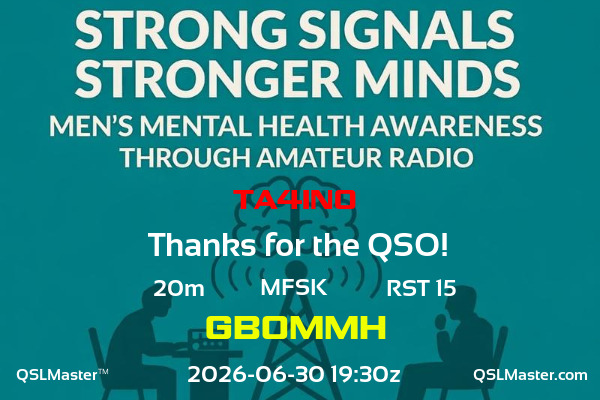 QSL Master Card for GB0MMH QSO with TA4INO