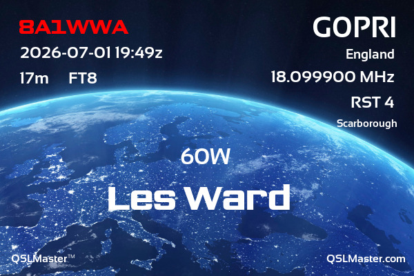 QSL Master Card for G0PRI QSO with 8A1WWA