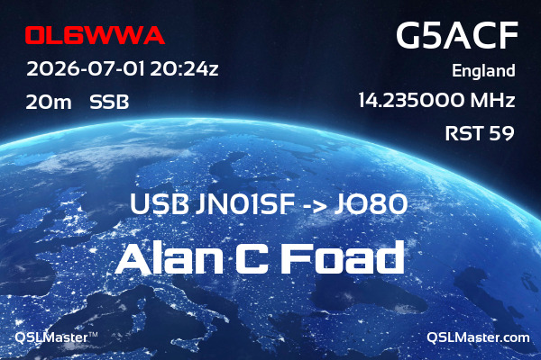 QSL Master Card for G5ACF QSO with OL6WWA