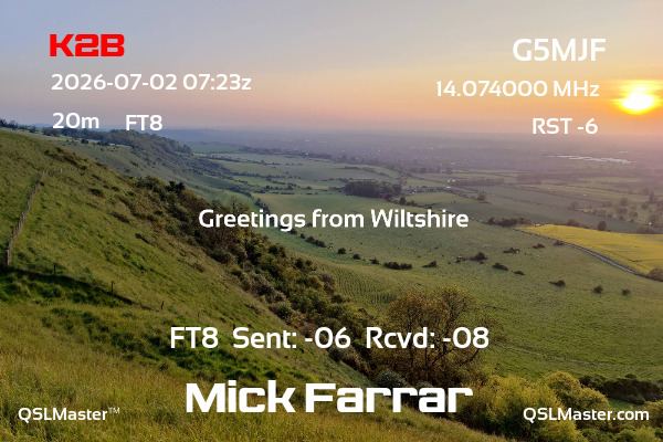 QSL Master Card for G5MJF QSO with K2B