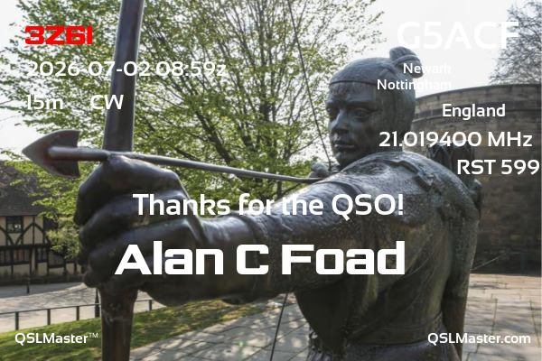 QSL Master Card for G5ACF QSO with 3Z6I