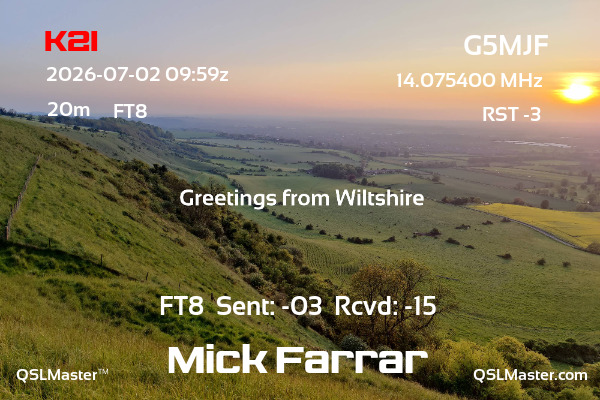 QSL Master Card for G5MJF QSO with K2I