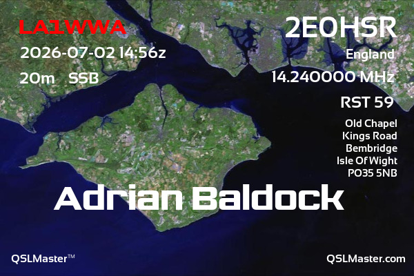 QSL Master Card for 2E0HSR QSO with LA1WWA
