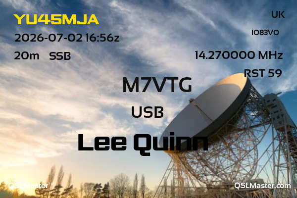 QSL Master Card for M7VTG QSO with YU45MJA