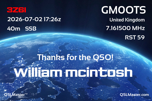QSL Master Card for GM0OTS QSO with 3Z6I